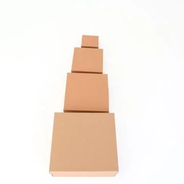 Many craft boxes of different sizes on a white background. Place for text a.. Stock Photos