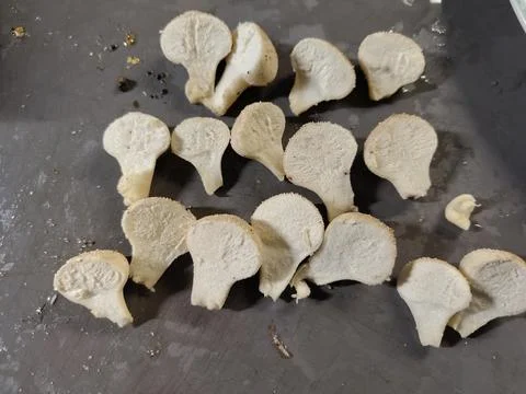 Many Cross-section Common Puffball Mushrooms Before Eating Stock Photos