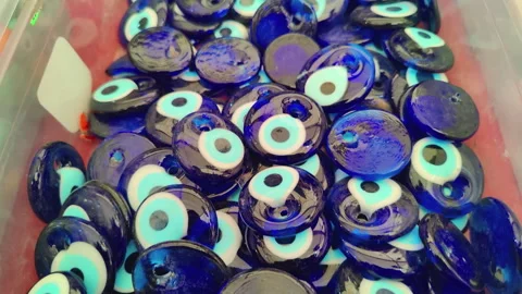 Many Dark Blue Evil Eye Beads Stock Footage 313684749