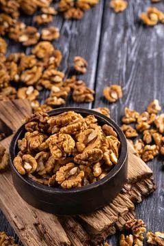 Many delicious walnuts. Stock Photos
