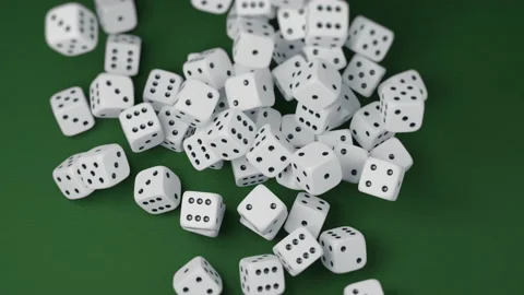 Many dices randomly falling down and rolling 4K animation. Black dots 스톡 동영상 161468911