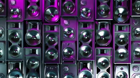Many different acoustic systems covering the entire wall in neon lighting Stock Footage 283555792