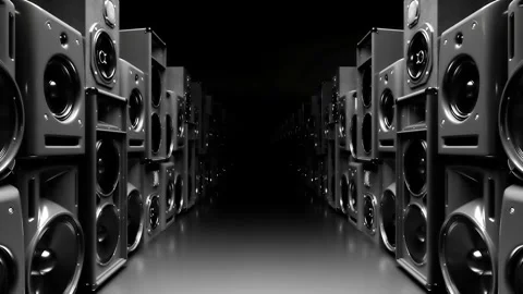 Many different acoustic systems left and right Stock Footage 283555779