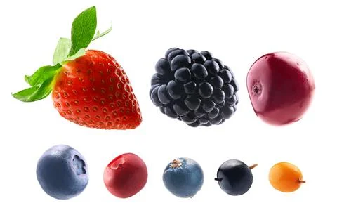 Many different berries in the form of a frame on a white background Stock Photos