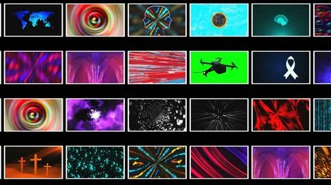 Many different bright abstract wallpapers in black space, 3d rendering Man... 写真素材