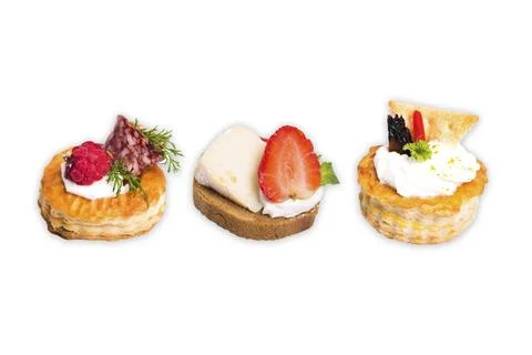 Many different canapes on a white background many different canapes on a whit Foto stock