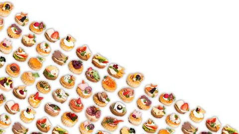 Many different canapes on a white background many different canapes on a whit Stock Photos