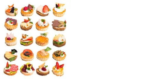 Many different canapes on a white background many different canapes on a whit Stock-Fotos