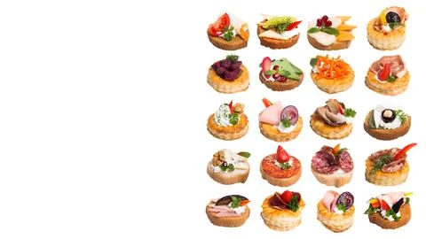 Many different canapes on a white background many different canapes on a whit Stock Photos
