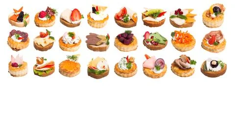 Many different canapes on a white background many different canapes on a whit Foto stock