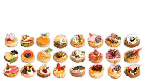 Many different canapes on a white background many different canapes on a whit Stock-Fotos