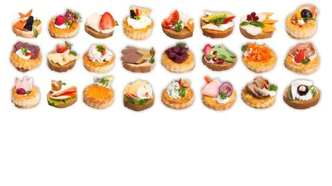 Many different canapes on a white background many different canapes on a whit Stock Photos