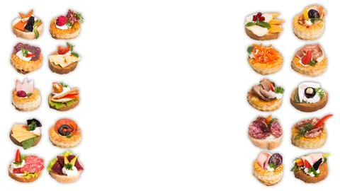 Many different canapes on a white background many different canapes on a whit Fotos de archivo