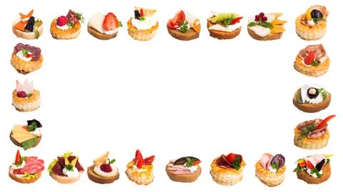 Many different canapes on a white background many different canapes on a whit Stock Photos