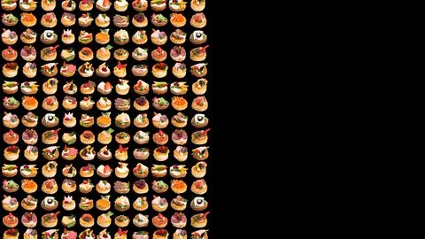Many different canapes on a white background many different canapes on a blac Stock-Fotos