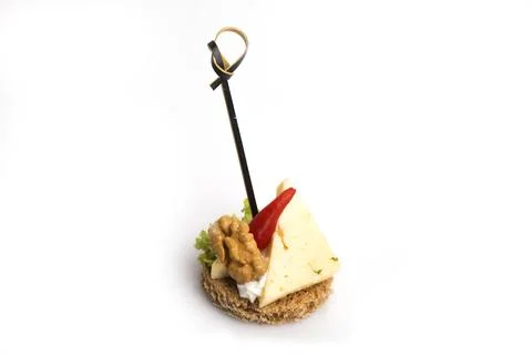 Many different canapes on a white background Stock Photos
