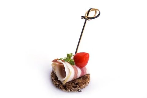 Many different canapes on a white background Foto stock