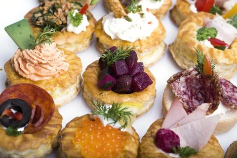 Many different canapes on a white background 写真素材