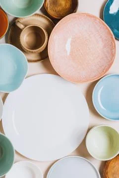 Many different ceramic plates and bowls Stock Photos