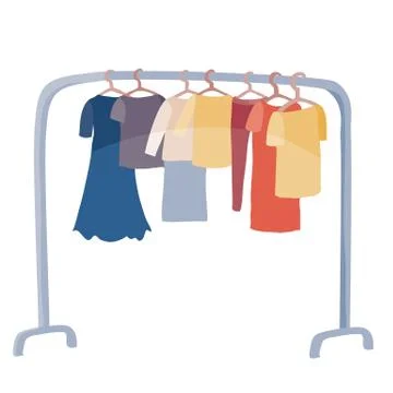 Many different clothes hanging on a hanger in a store, isolated object on a Stock Illustration