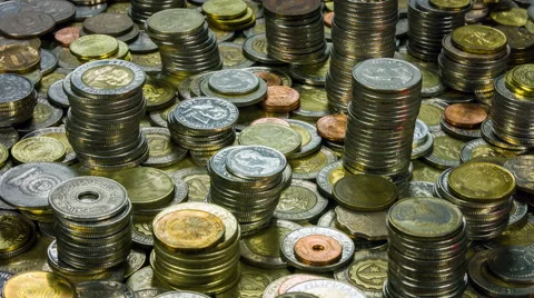 Many different coins collection close up rotation. Stock Footage 61829123