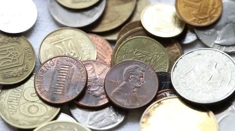 Many different coins Stock Footage 68515801