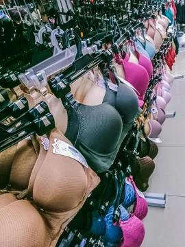 Many different colored bras Stock Photos