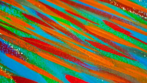 Many different colored lines painted bright paint on canvas close-up. Stock Footage 148023692