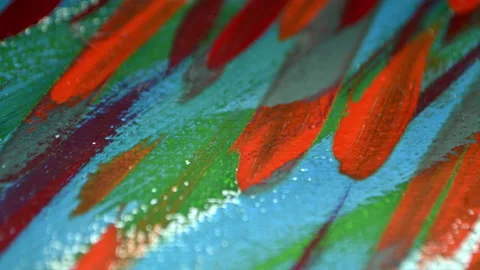 Many different colored lines painted bright paint on canvas close-up. Stock Footage 148025921