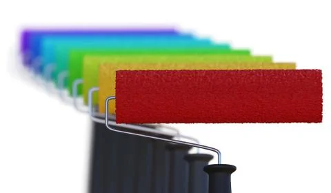 Many different colored paint rollers. 3D rendered illustration. Stock Photos