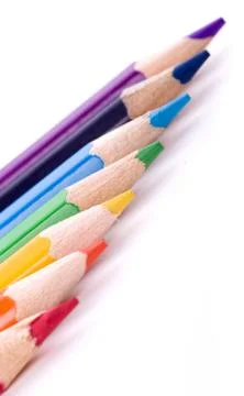 Many different colored pencils on white Stock Photos
