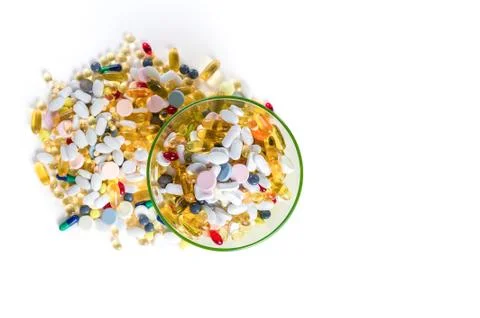 Many different colorful medication and pills from above Stock Photos