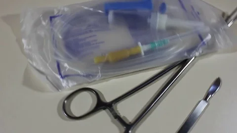Many different colorful tablets in strips. Medicinal preparations, instruments. Video stock 84871582