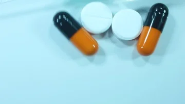 Many different colorful tablets in strips. Medicinal preparations, instrument Stock Footage 85964468