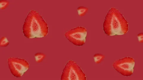 Many different diameters Ripe strawberry flying and wiggle Stock Footage 168620191