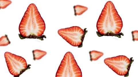 Many different diameters Ripe strawberry flying and wiggle Stock Footage 168620455