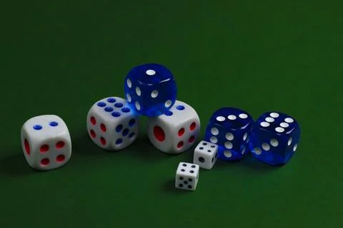 Many different dice on green background. Casino 写真素材