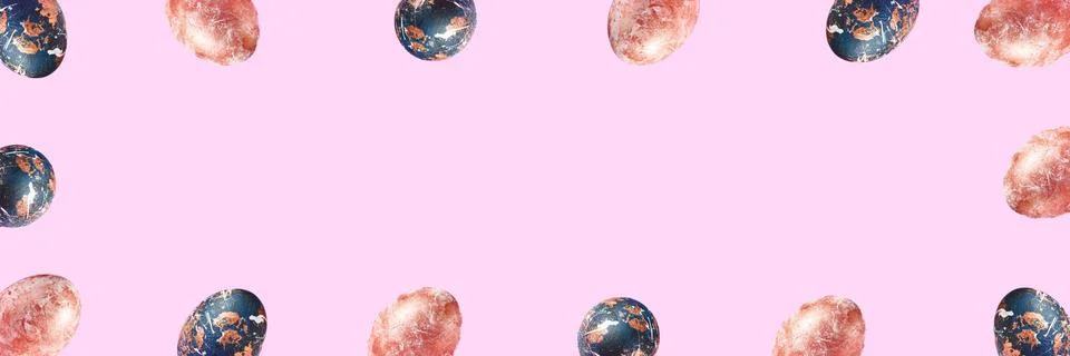 Many different eggs. Happy easter banner. Flatlay pattern Stock Photos