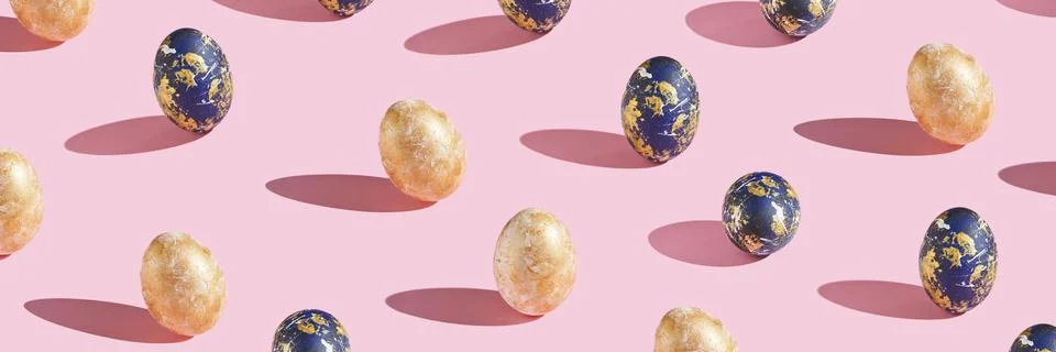 Many different eggs. Happy easter banner. Flatlay pattern Stock Photos