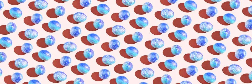 Many different eggs. Happy easter banner. Flatlay pattern 스톡 사진