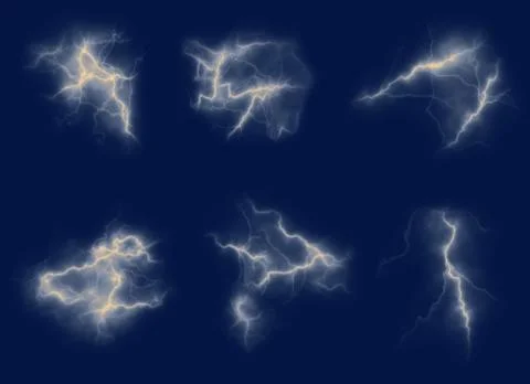 Many different electrical lightning on a blue sky Stock-Illustration