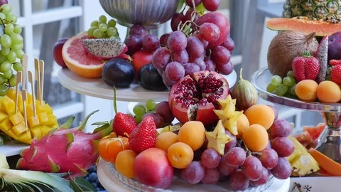 Many different fruits an the wedding reception Stock Footage