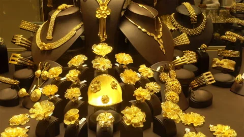 Many different jewelry made of gold and stones Stock Footage 120731253