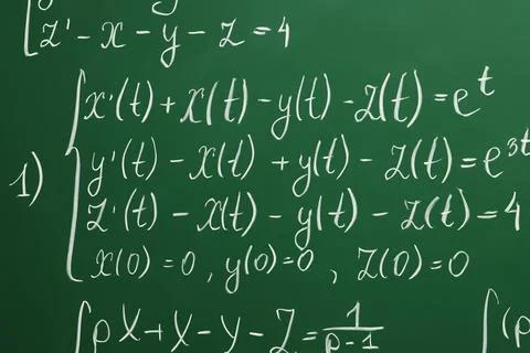Many different math formulas written on chalkboard Stock Photos