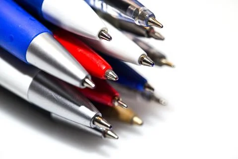 Many different multi-colored pens isolated on white background Foto stock