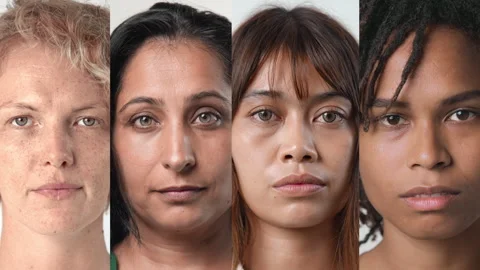 Many different multi ethnic feminist women portraits. Feminism diversity concept Stock Footage 273288534
