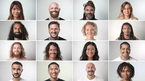 Many different multi ethnic people smile close up. Positive person look camera. Stock Footage 273288439