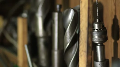 Many different old tools hanging on wall Stock Footage 68611960