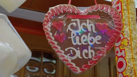 Many different painted and written phrases in German. decorated gingerbreads in Stock Footage 288185637