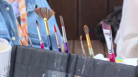 Many different professional paint brushes close-up. Creative space. Stock-Footage 324646751